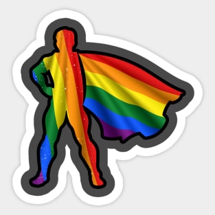 LGBTQ Hero Wearing Cape of LBGTQIA+ Pride Flag Hope and Brave Heroes Sticker